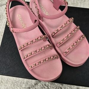 Chanel Pink Chain Strap Sandals